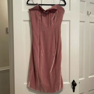 CINQ A SEPT Corset Strapless Ruffle Velvet Mauve Pink Knee Length Dress
